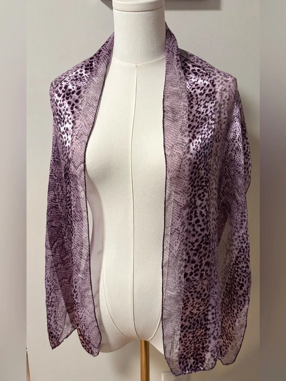 Jacquelyn Smith purple snake print long scarf shear and solid stripes